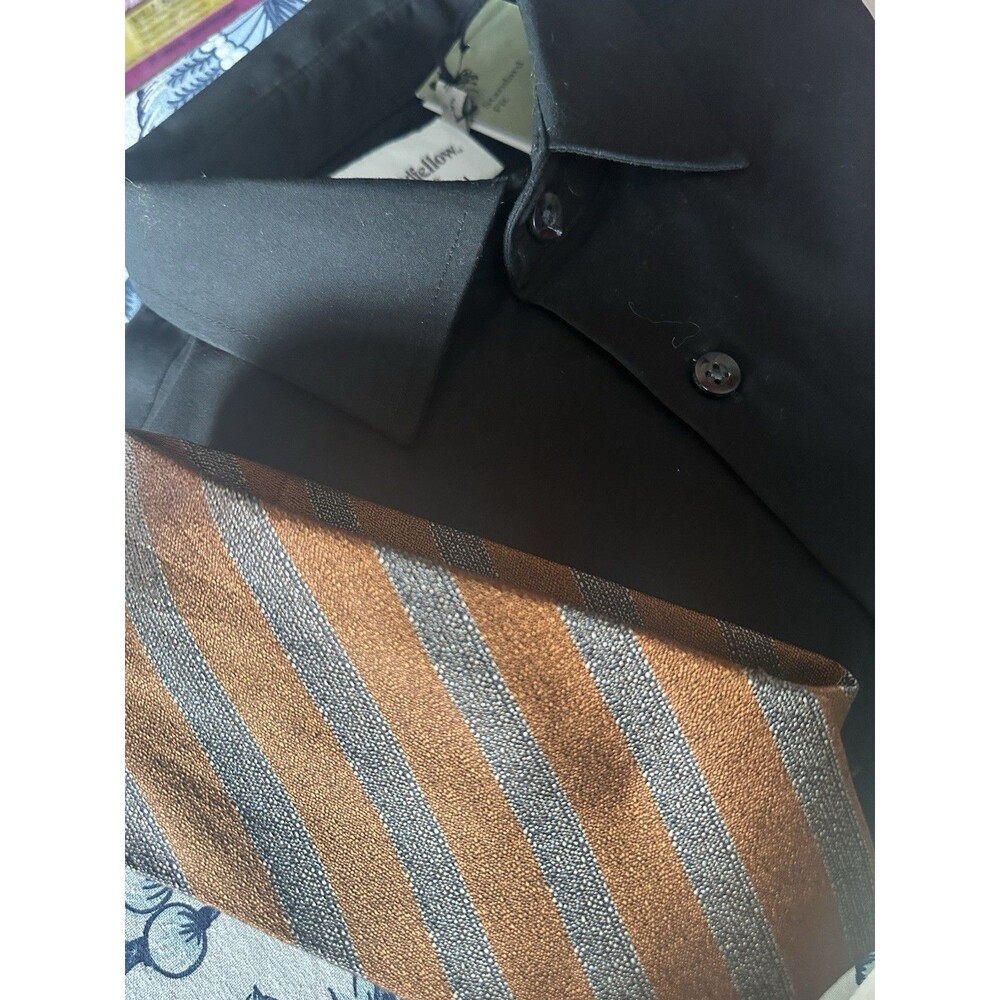 NWT Goodfellow & Co Black Dress Shirt Men’s L 16-16.5 34/35 w Brown Stripe Tie